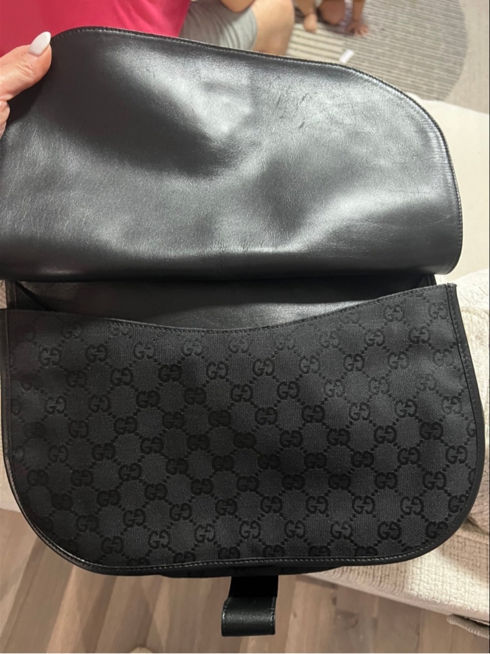 Gucci Black GG Monogram Shoulder Bag with Gold Hardware - Picture 8 of 11